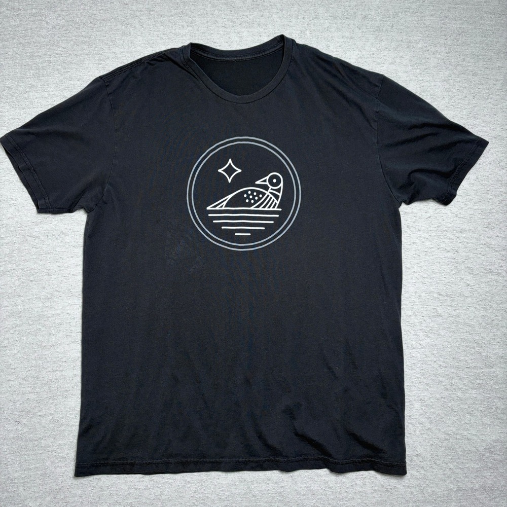 Mens Graphic Tee Large Black Loon Bird Star Minimalist Nature T-Shirt